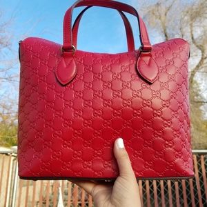 Gucci guccissima cherry red monogram tote